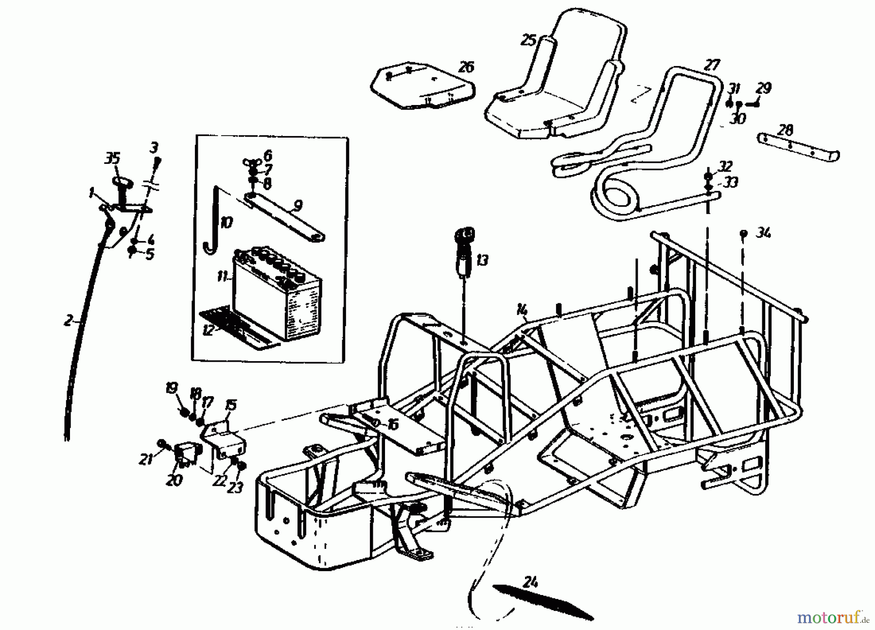 Gutbrod Rasentraktoren Sprint 1000 E 02840.04 (1990) Batterie, Rahmen, Sitz