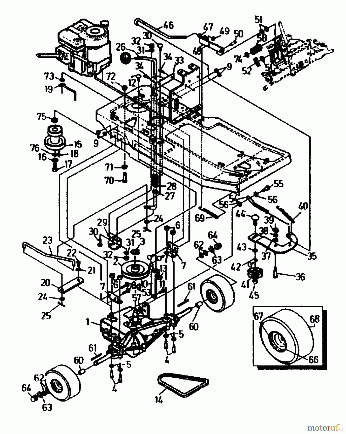 Gutbrod Rasentraktoren ASB 90-10 04015.01 (1991) Getriebe, Motorkeilriemenscheibe, Räder hinten