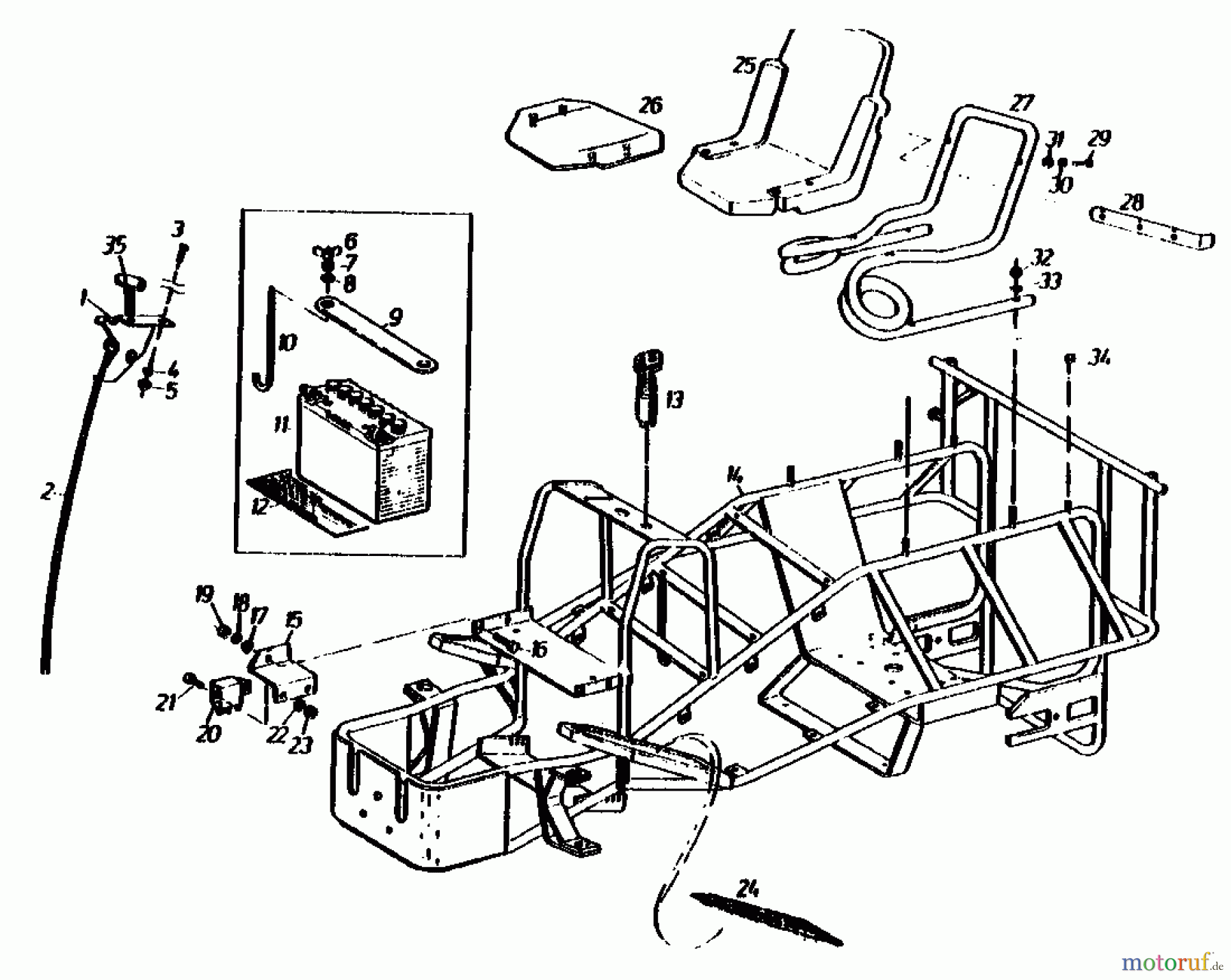  Gutbrod Rasentraktoren Sprint 1000 E 02840.04  (1991) Batterie, Rahmen, Sitz