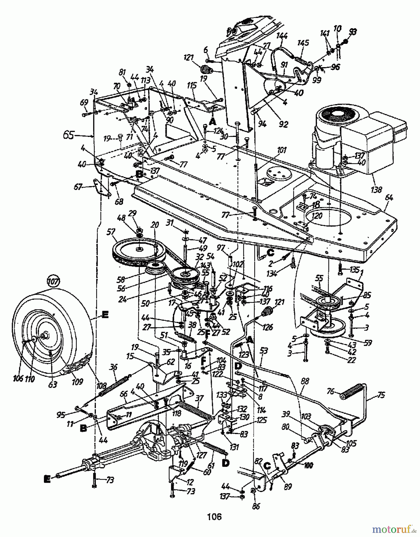 Motec Rasentraktoren GT 12 LR 132-451E632 (1992) Fahrantrieb, Motorkeilriemenscheibe, Pedal, Räder hinten