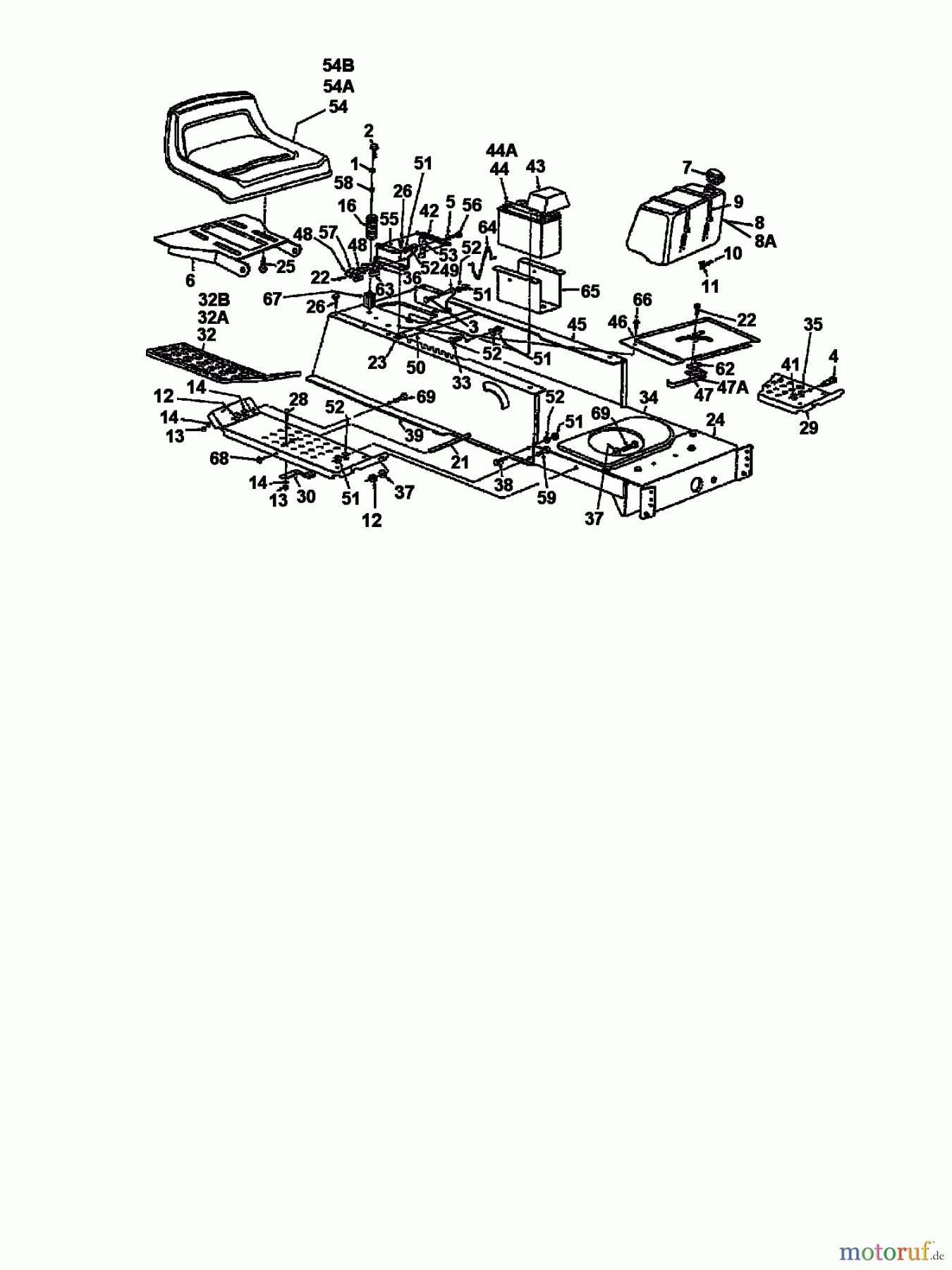  Bauhaus Rasentraktoren Funrunner 132-679F646  (1992) Rahmen, Sitz, Tank