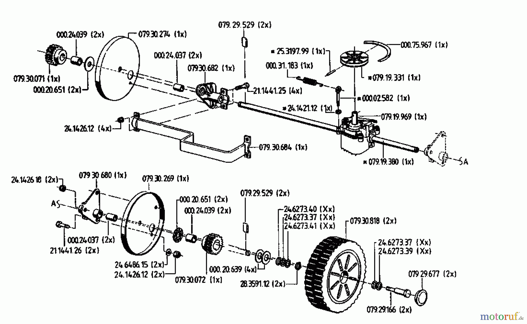 Gutbrod Motormäher mit Antrieb HB 48 RL 02815.01 (1993) Getriebe, Räder