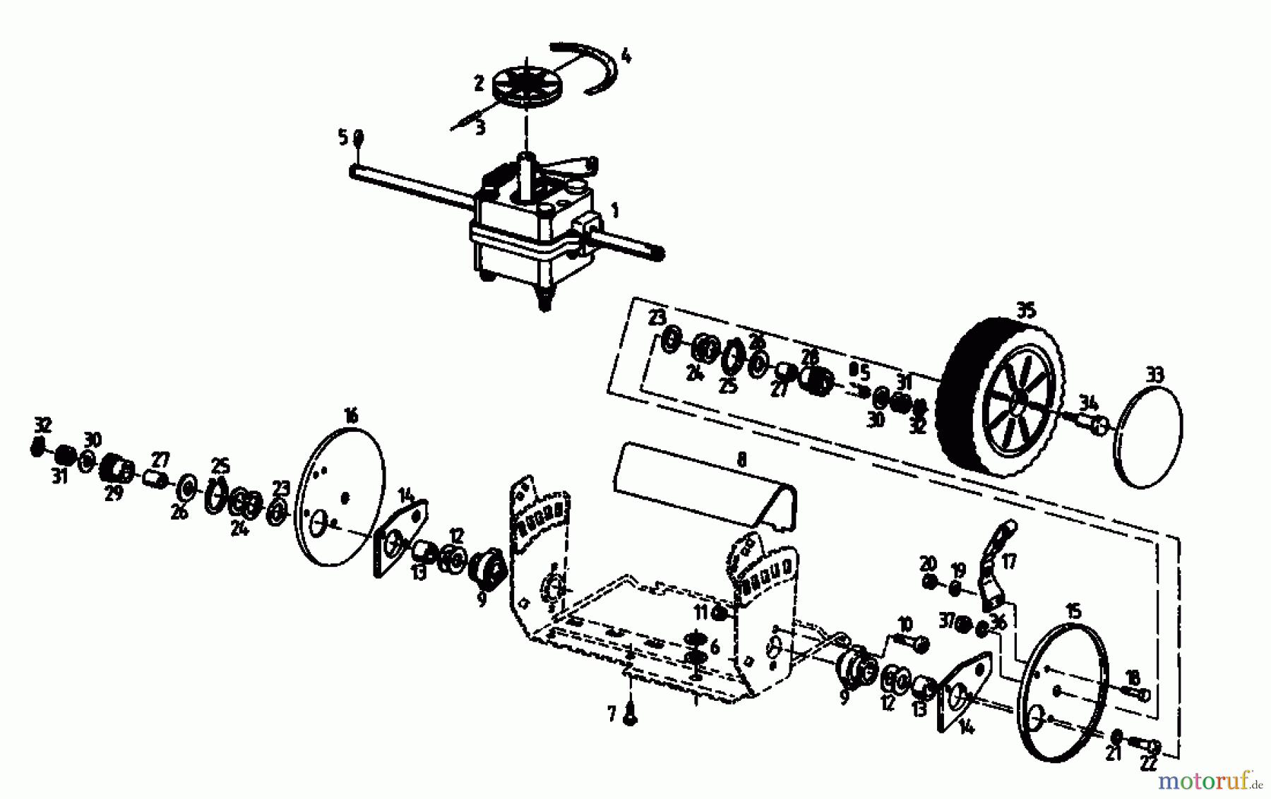 Kmg Motormäher mit Antrieb KMG 46 BA 04025.02 (1994) Getriebe, Räder, Schnitthöhenverstellung