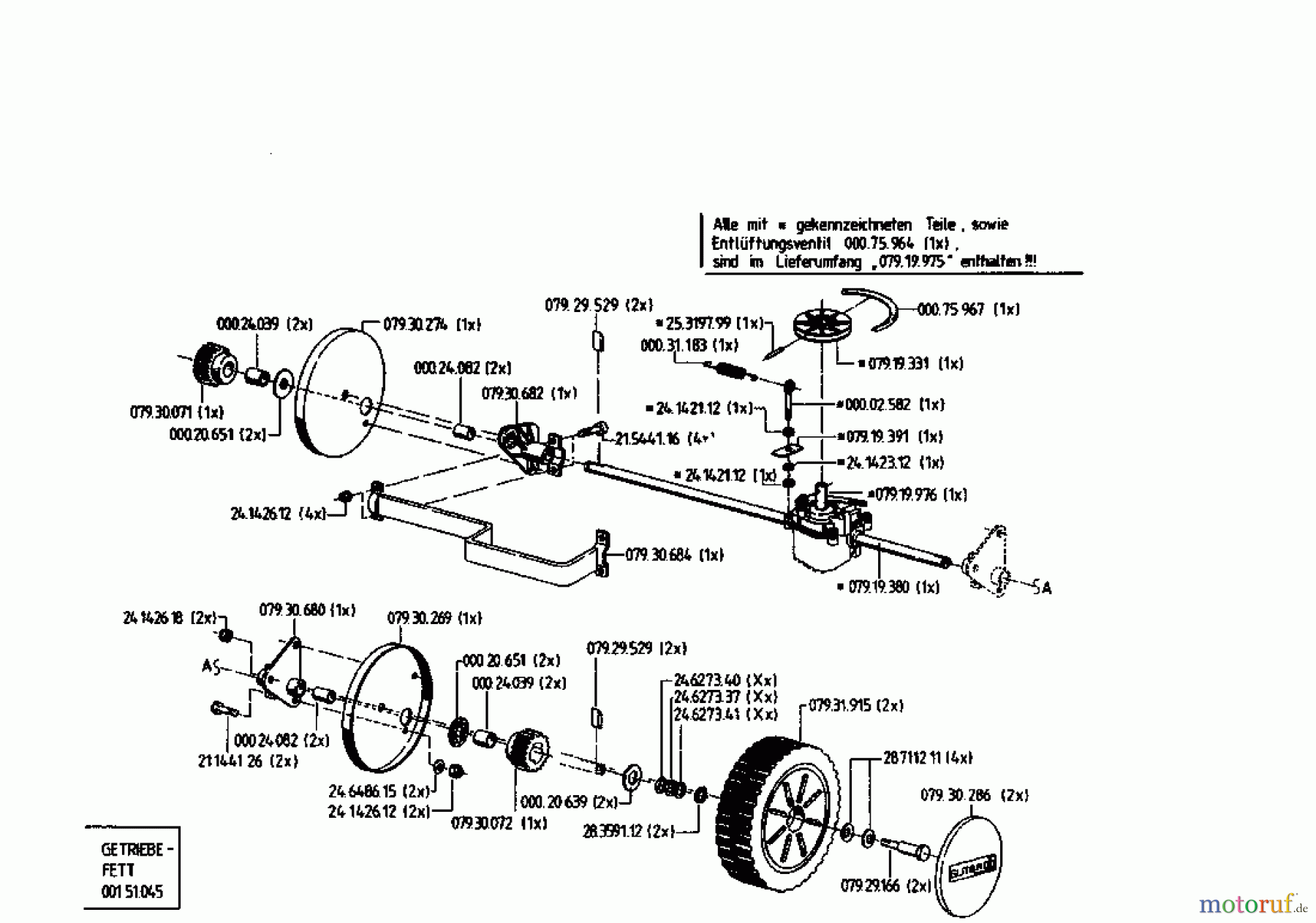 Gutbrod Motormäher mit Antrieb HB 48 RL 02815.04 (1995) Getriebe, Räder