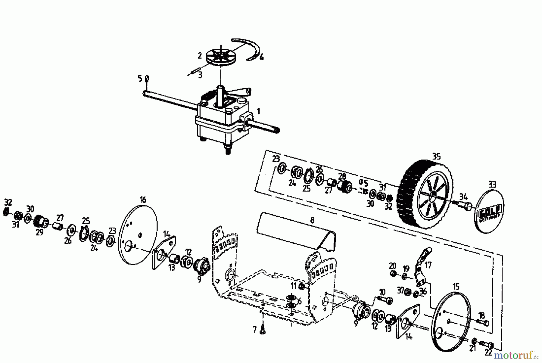  Golf Motormäher mit Antrieb Golf BRL 04033.01  (1995) Getriebe, Räder, Schnitthöhenverstellung