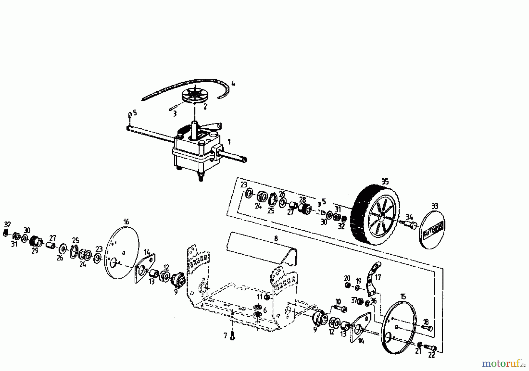 Gutbrod Motormäher mit Antrieb ECO BRF 04033.05 (1995) Getriebe, Räder, Schnitthöhenverstellung