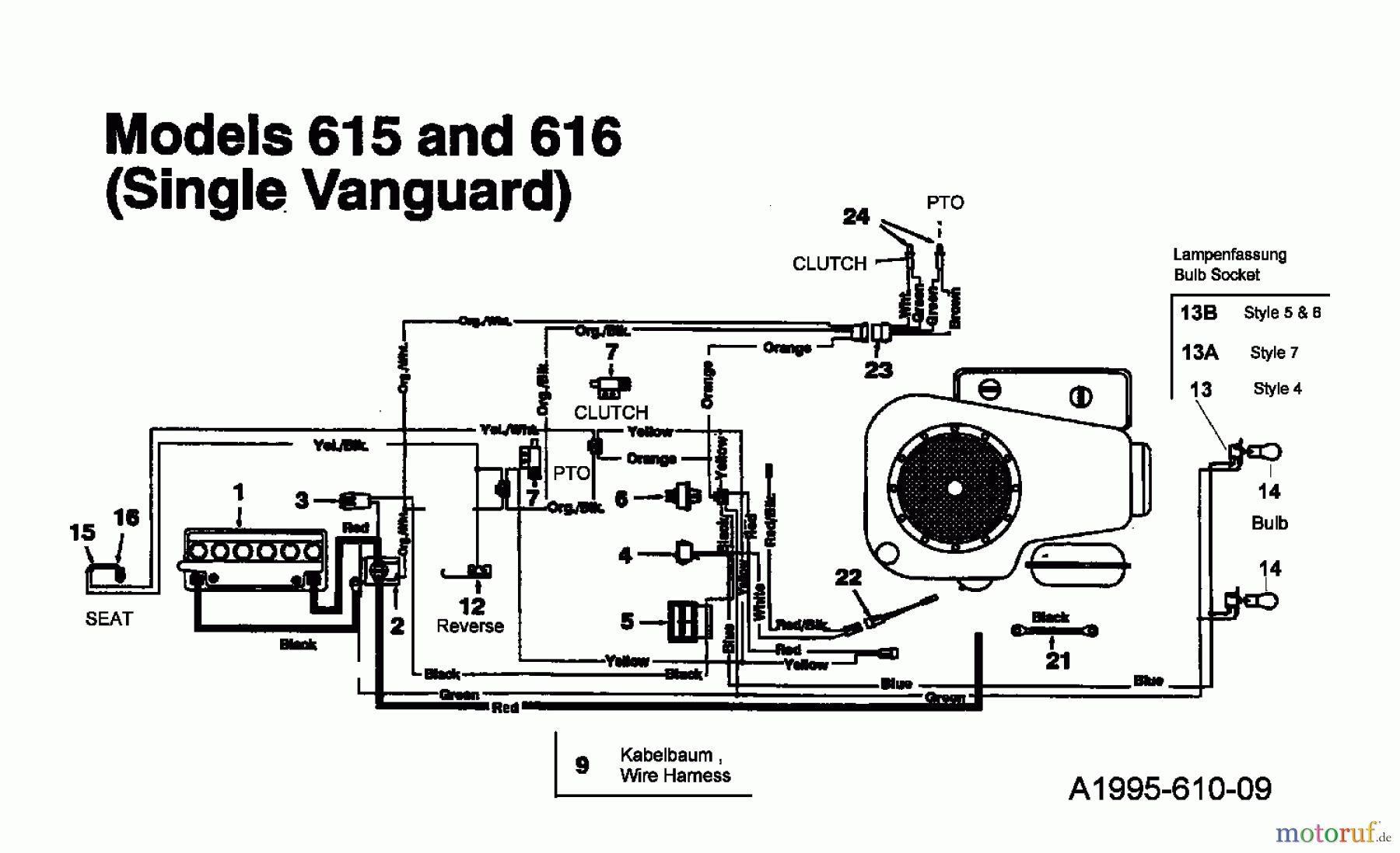 MTD Rasentraktoren 16/107 135T615G678 (1995) Schaltplan Vanguard