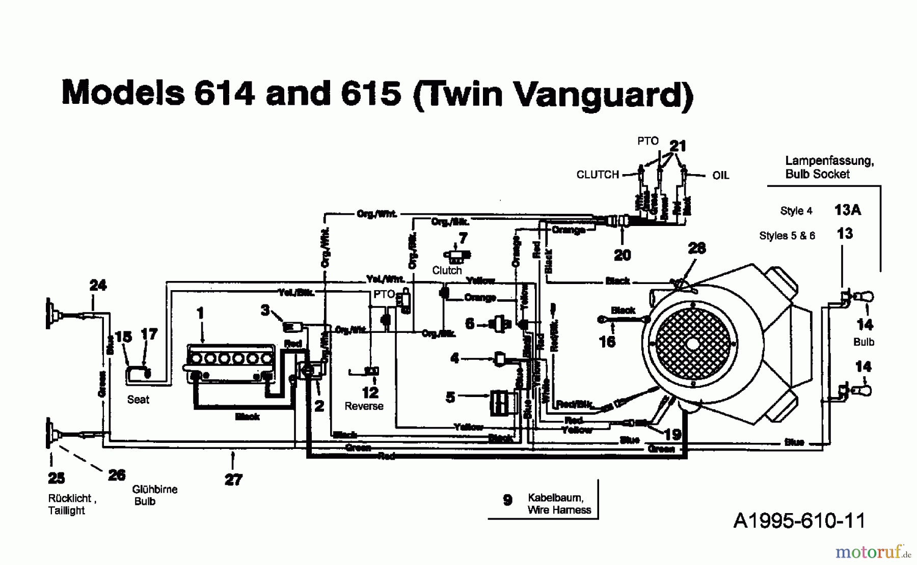 MTD Rasentraktoren 16/107 135T615G678 (1995) Schaltplan Vanguard