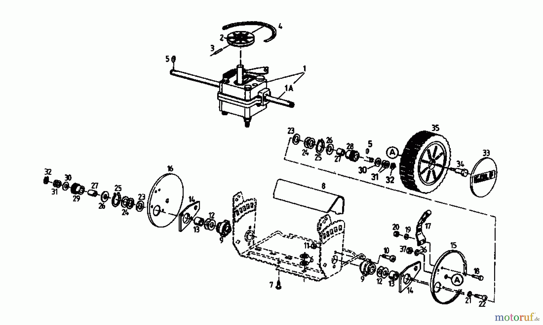 Golf Motormäher mit Antrieb BRL 04054.04 (1996) Getriebe, Räder, Schnitthöhenverstellung