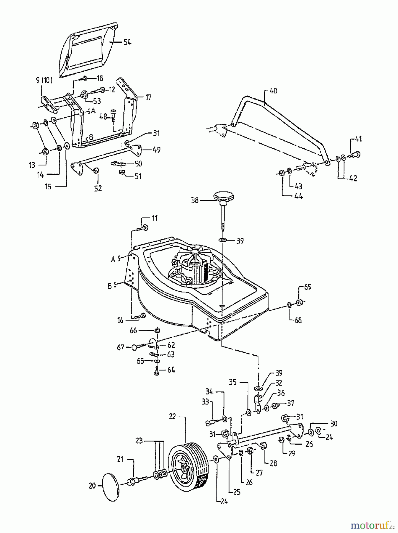  Golf Elektromäher 445 HLES 04032.03  (1997) Höhenverstellung, Räder vorne