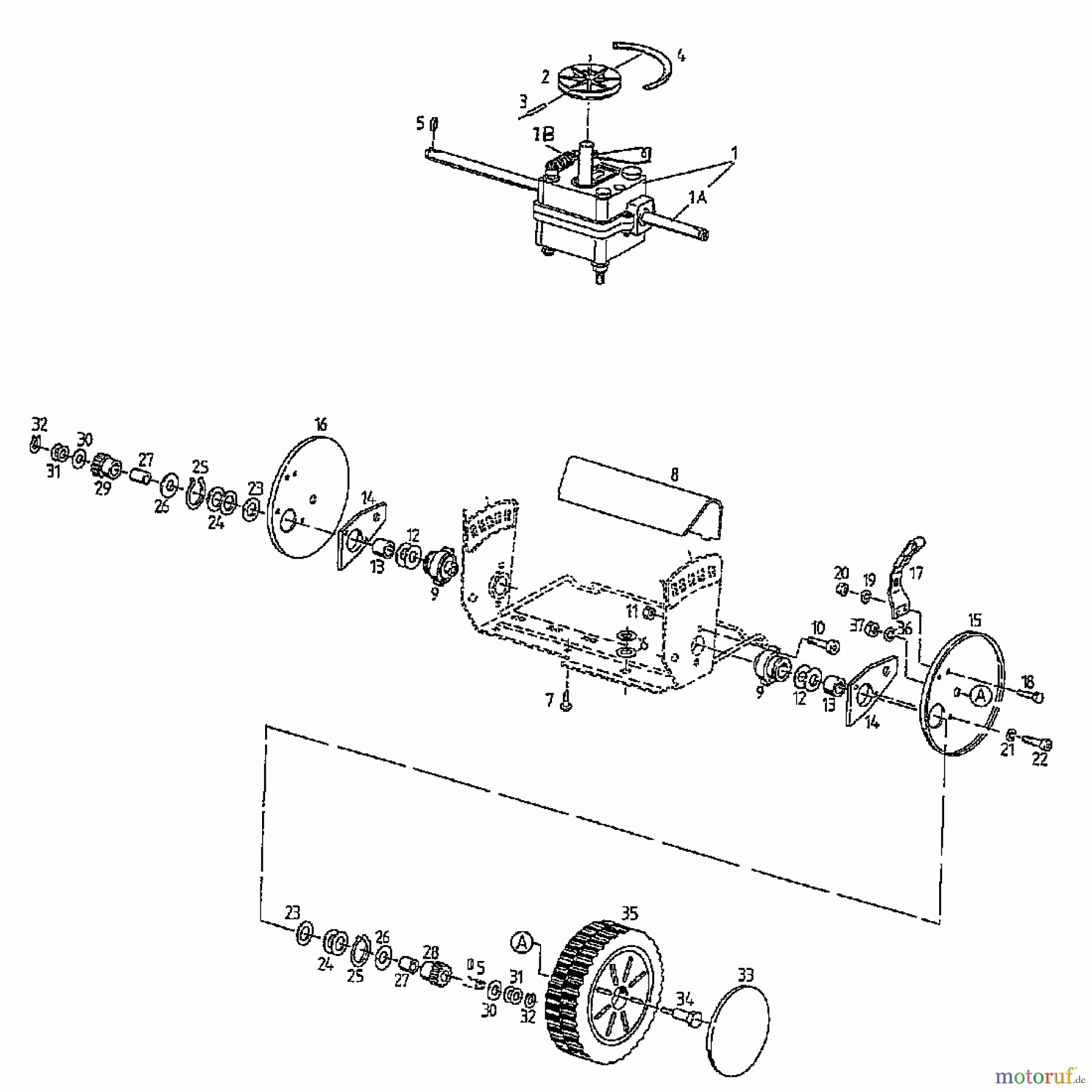 MTD Motormäher mit Antrieb GES 45 S 04063.02 (1997) Getriebe, Räder, Schnitthöhenverstellung