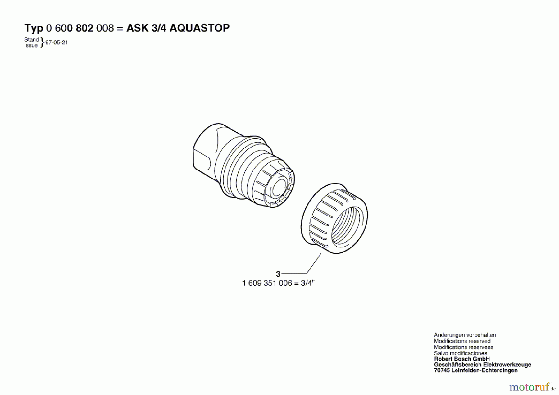 Bosch Wassertechnik Hahnanschlussstück ASK 3/4 AQUASTOP Seite 1