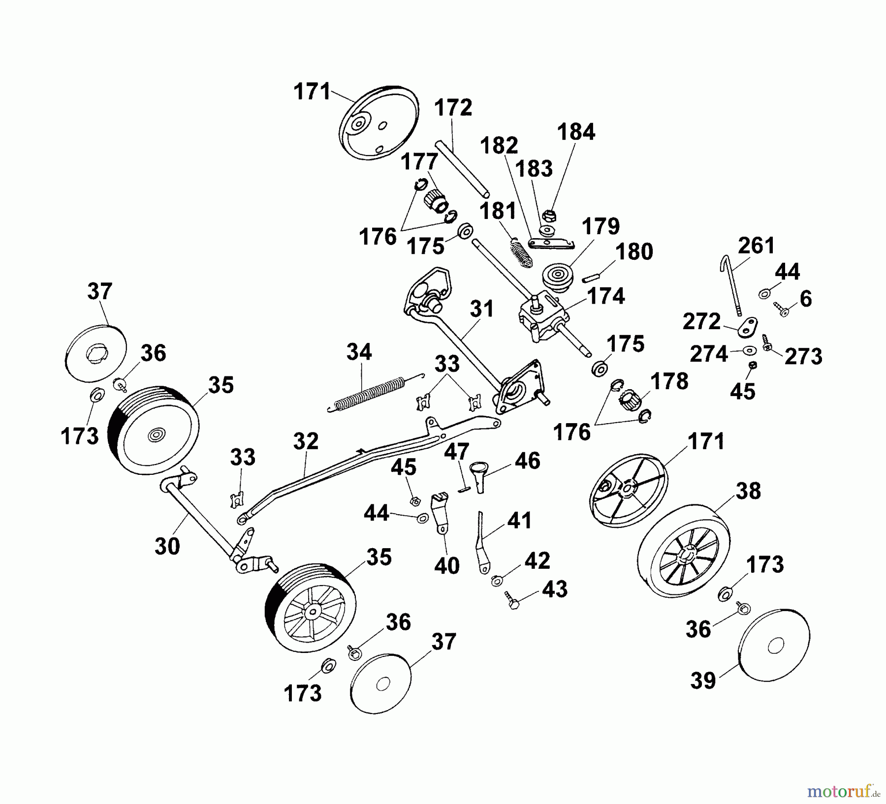Wolf-Garten Motormäher mit Antrieb Concept 43 BA 4350000 Serie B-D (2003) Räder, Schnitthöhenverstellung