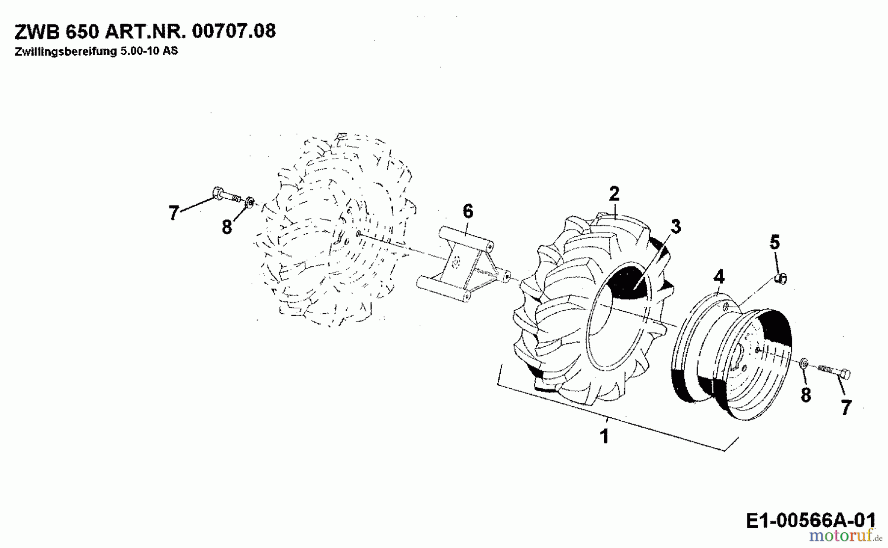 MTD Zubehör Zubehör Einachser Doppelbereifung ZWB 650 (5.00-10 AS) für 550, 650 00707.08 (1992) Grundgerät