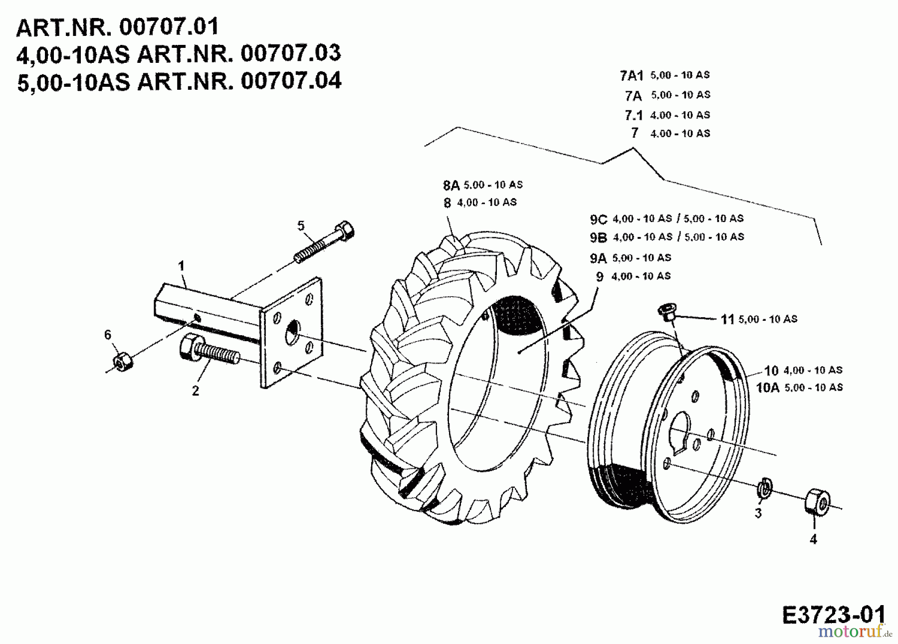  MTD Zubehör Zubehör Einachser Steckachsen 00707.01 für 550 00707.01  (1989) Räder