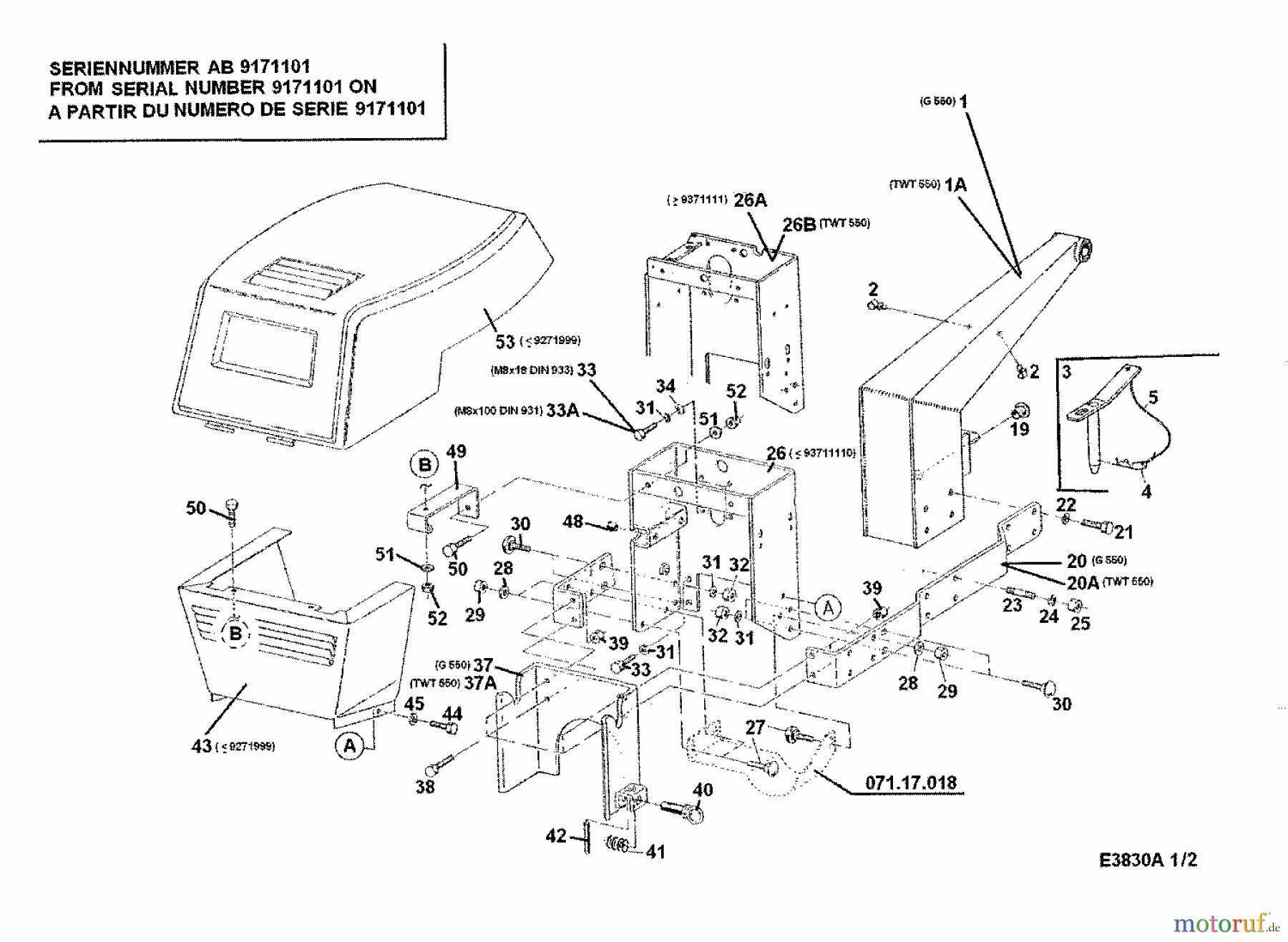 Cub Cadet Einachser TWT 550 00026.07 (1997) Motorhaube, Unterholm