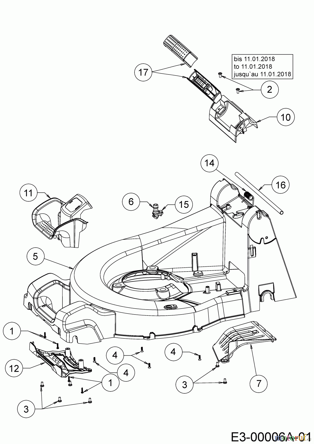  Cub Cadet Motormäher mit Antrieb XM2 DR46S 12ABYADQ603  (2018) Leitstück hinten, Mähwerksgehäuse, Stange für Heckklappe, Seitenverkleidungen