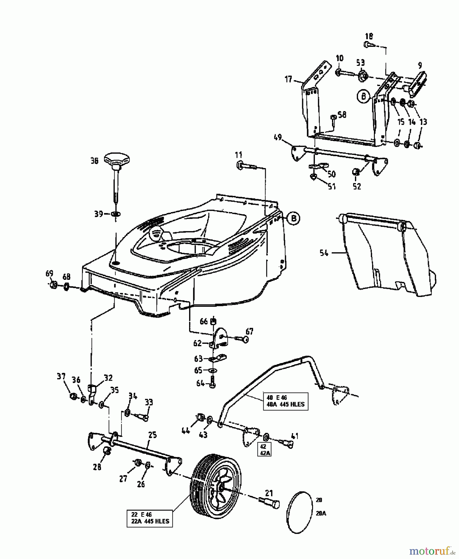  Golf Elektromäher 445 HLES 18A-T4H-648  (1998) Höhenverstellung, Räder vorne