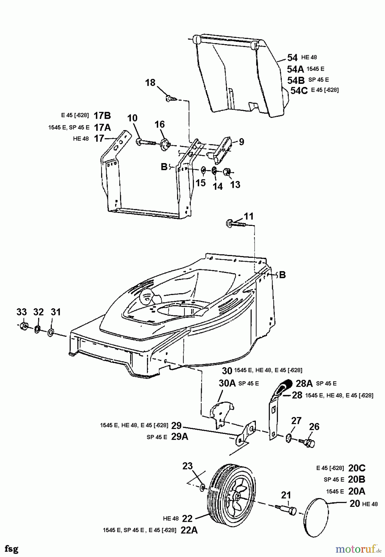 Floraself Elektromäher 1545 E 18B-T1G-668 (1999) Räder vorne, Schnitthöhenverstellung