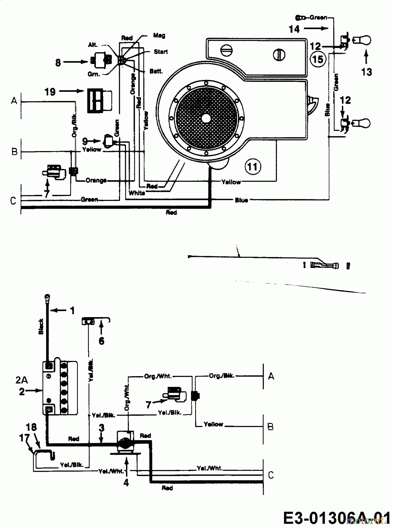 Budget Rasentraktoren BTR 1101 13B1451F619 (1999) Schaltplan Einzylinder