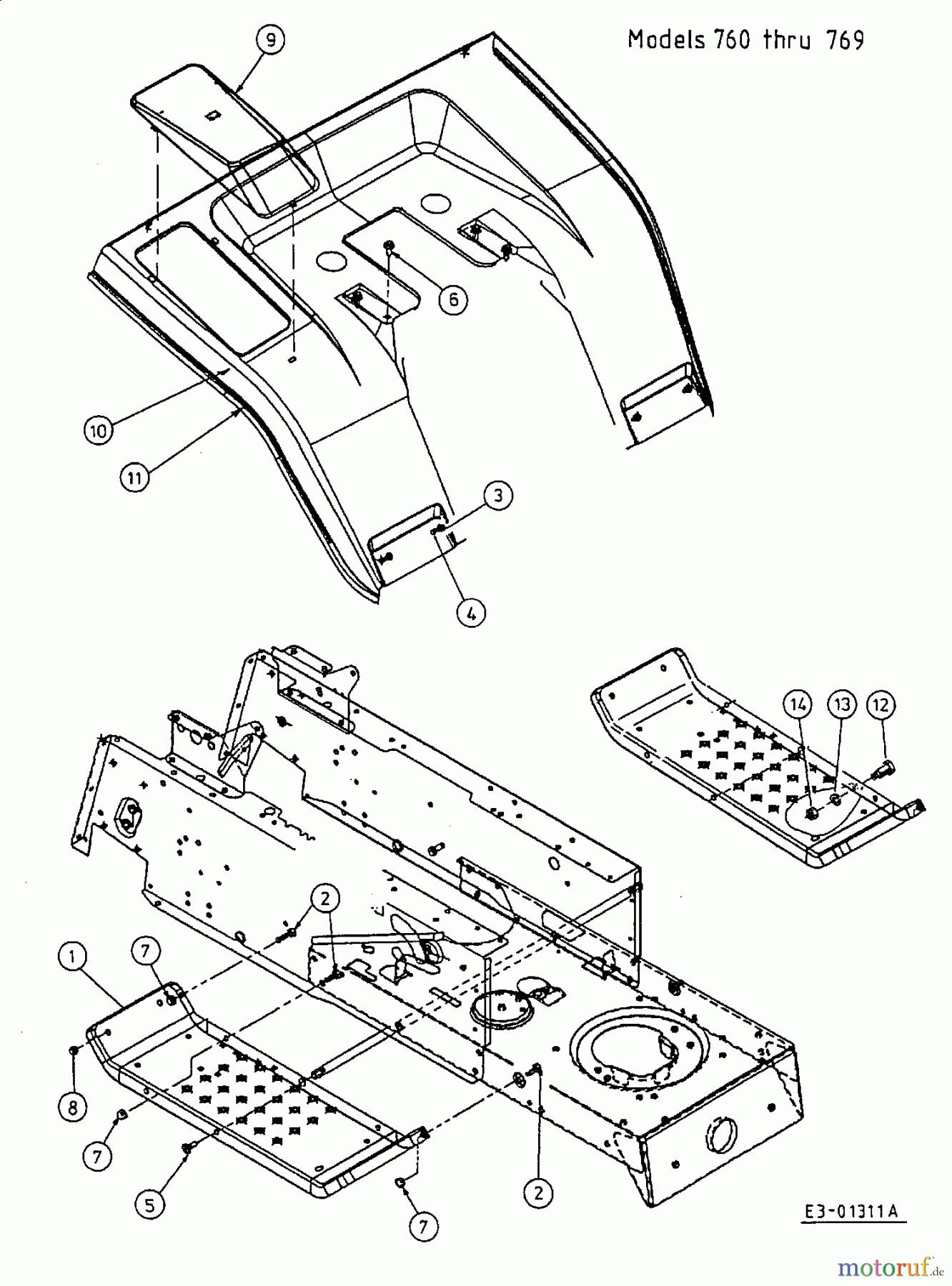 Bricolage Rasentraktoren MBT 130/102 13AA762N615 (1998) Sitzwanne, Trittbrett