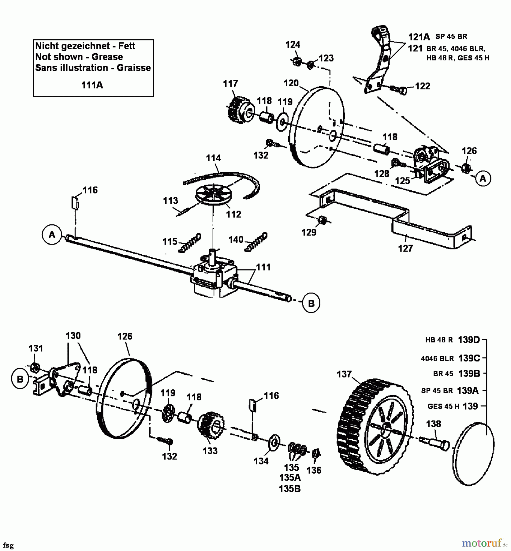 Stinnes Pro Motormäher mit Antrieb SP 45 BR 12A-T13Y667 (1999) Getriebe, Räder
