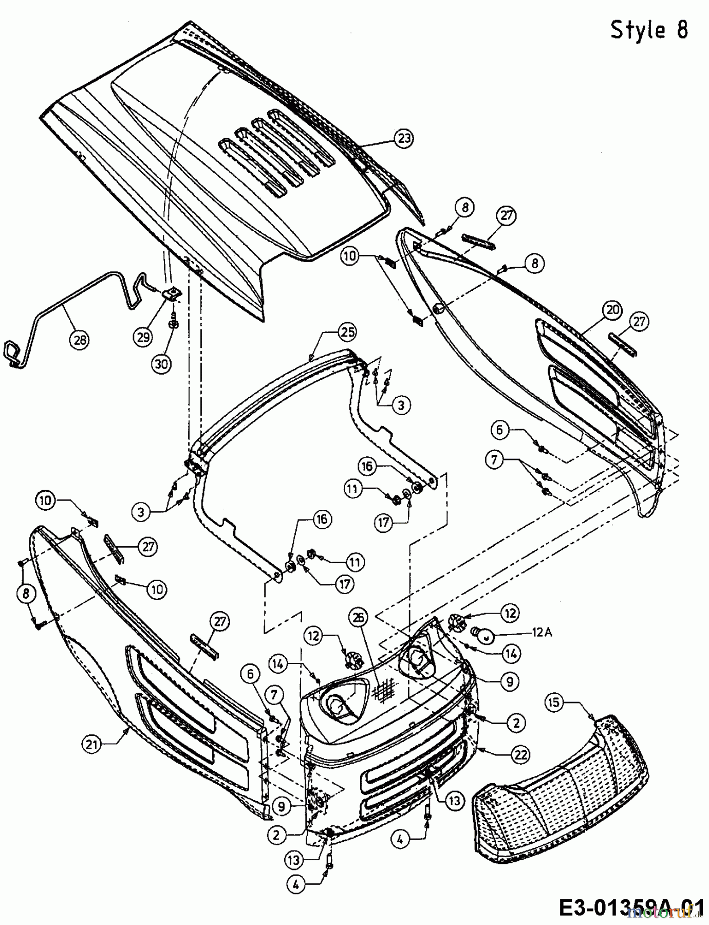 Univert Rasentraktoren 125 BF 13AL47UF663 (2000) Motorhaube 8-Style