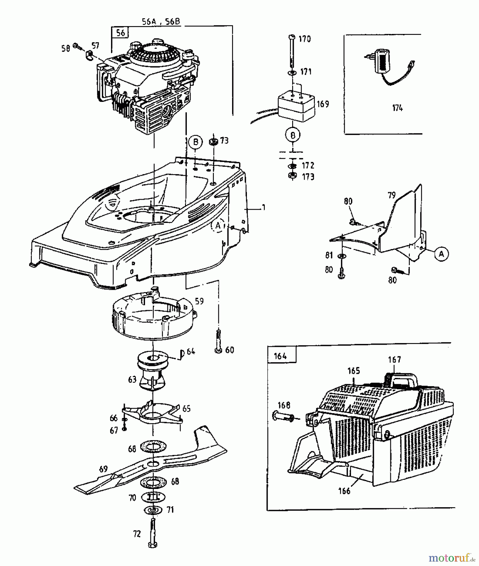 Gutbrod Motormäher mit Antrieb HB 48 REL 12AET58W604 (2000) Elektroteile, Grasfangkorb, Messer, Motor