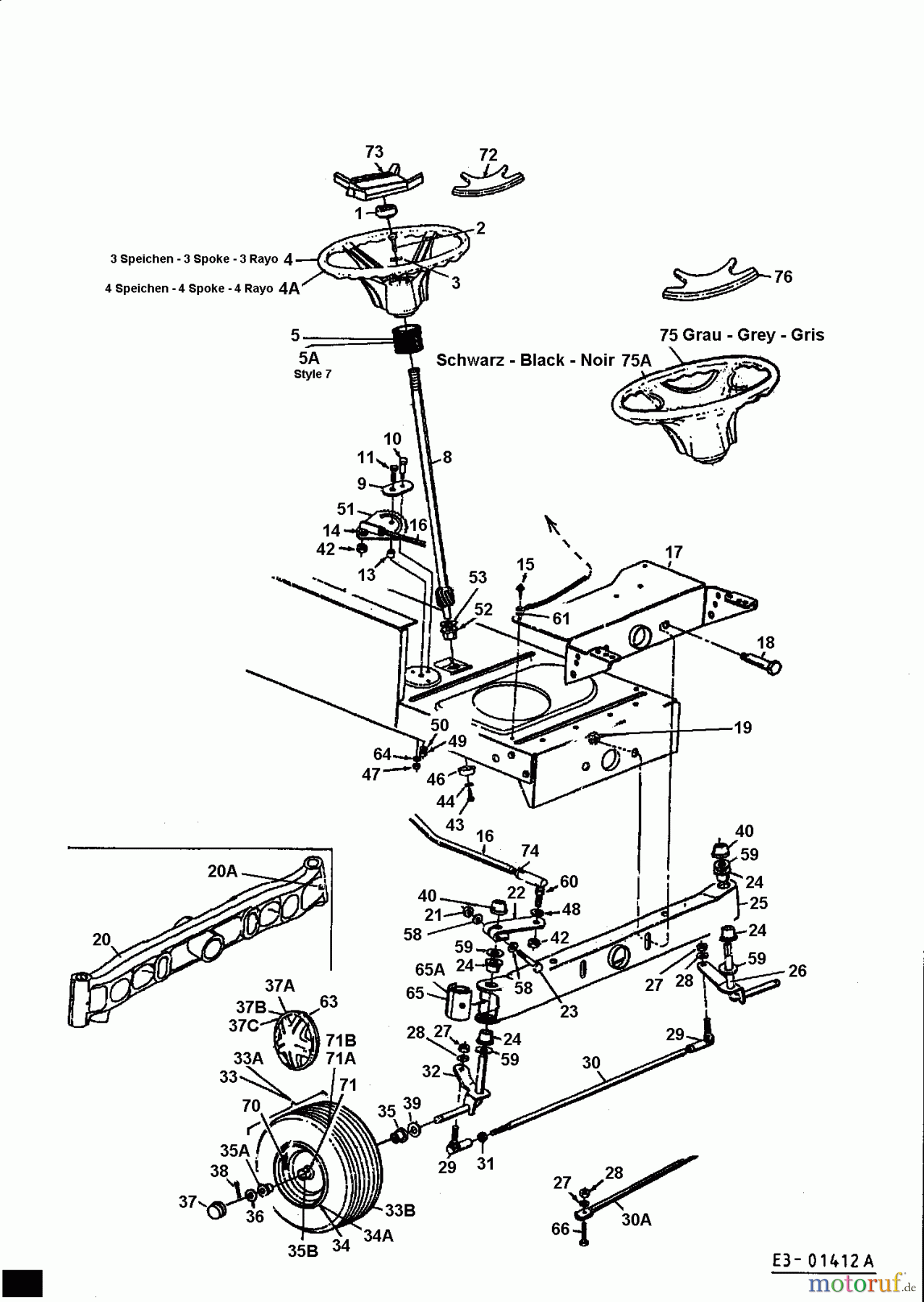 Univert Rasentraktoren 145 BN 13DP76UN663 (2000) Lenkung, Räder vorne, Vorderachse