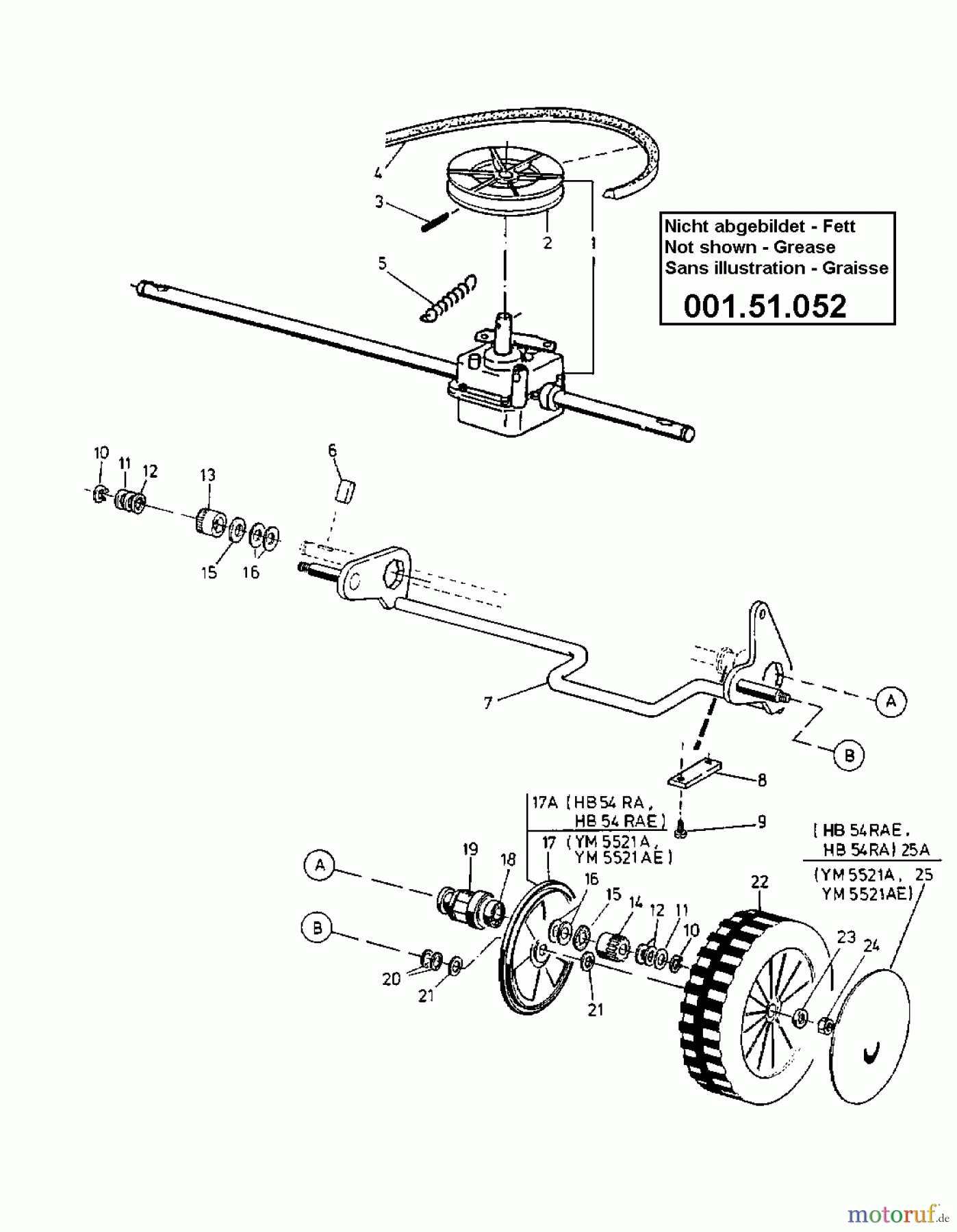 Gutbrod Motormäher mit Antrieb HB 54 RA 12A-Q38X690 (2000) Getriebe, Räder