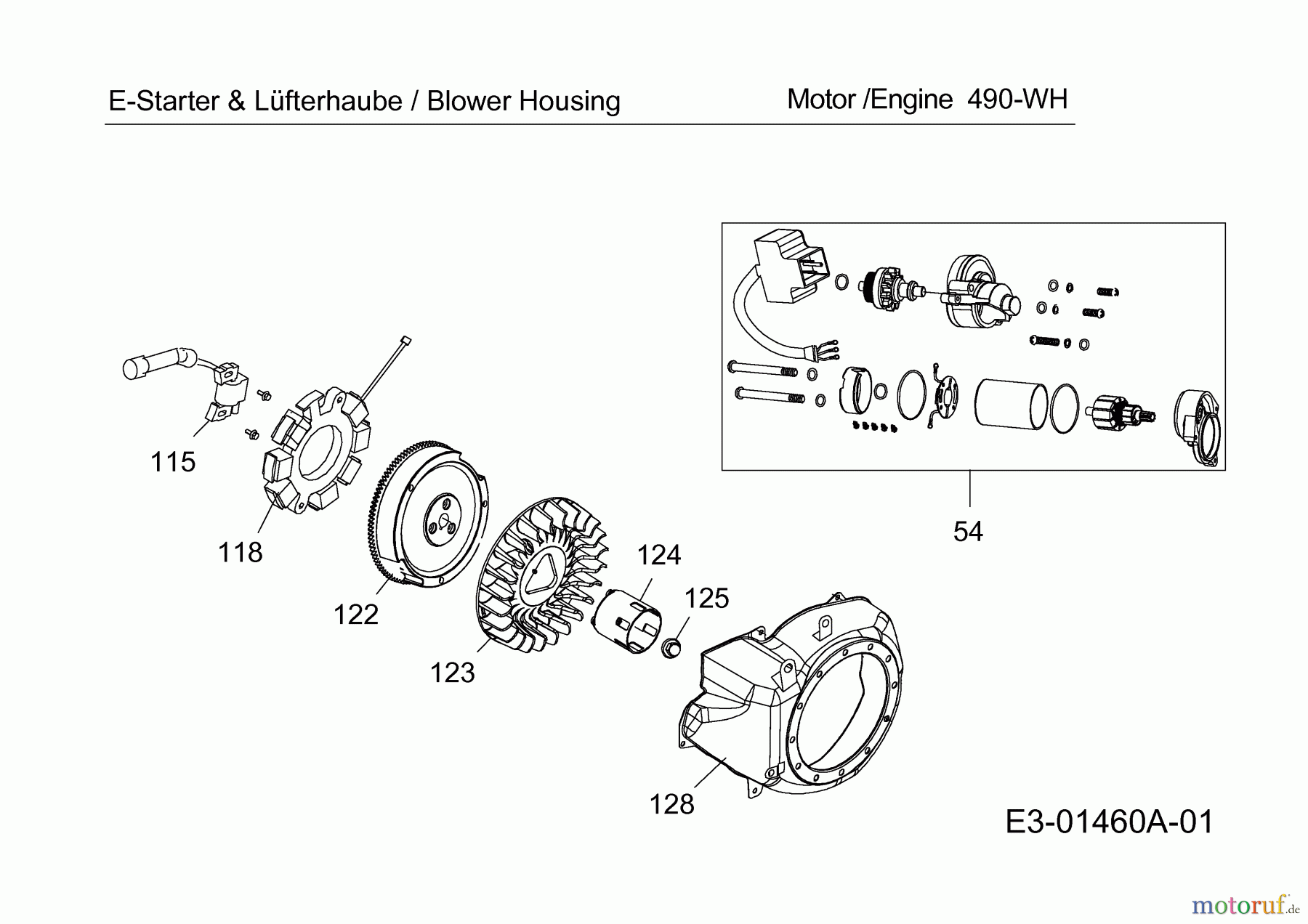 MTD-Motoren MTD horizontal 490-WH 752Z490-WH (2013) Schwungrad, Zündspule, E-Starter