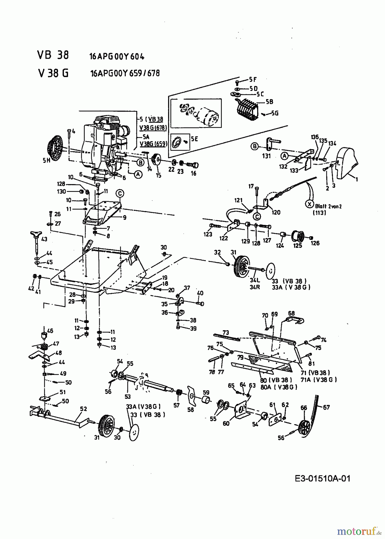 Mastercut Motorvertikutierer V 38 G 16APG00Y659 (2000) Messerwalze, Motor, Räder