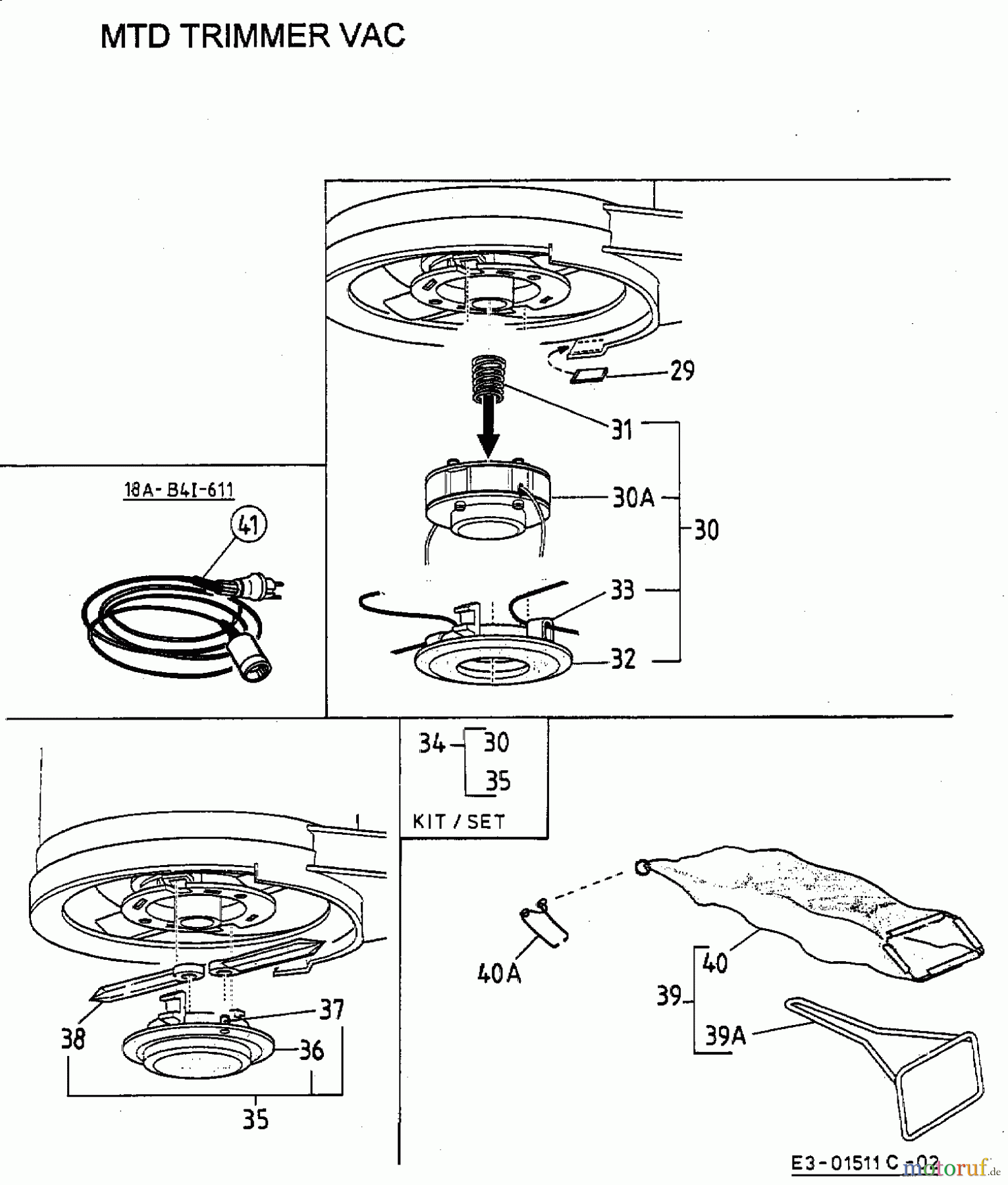 MTD Motorsensen Trim Vac 18B-B4I-678 (2003) Fadenspule, Fangsack, Messer