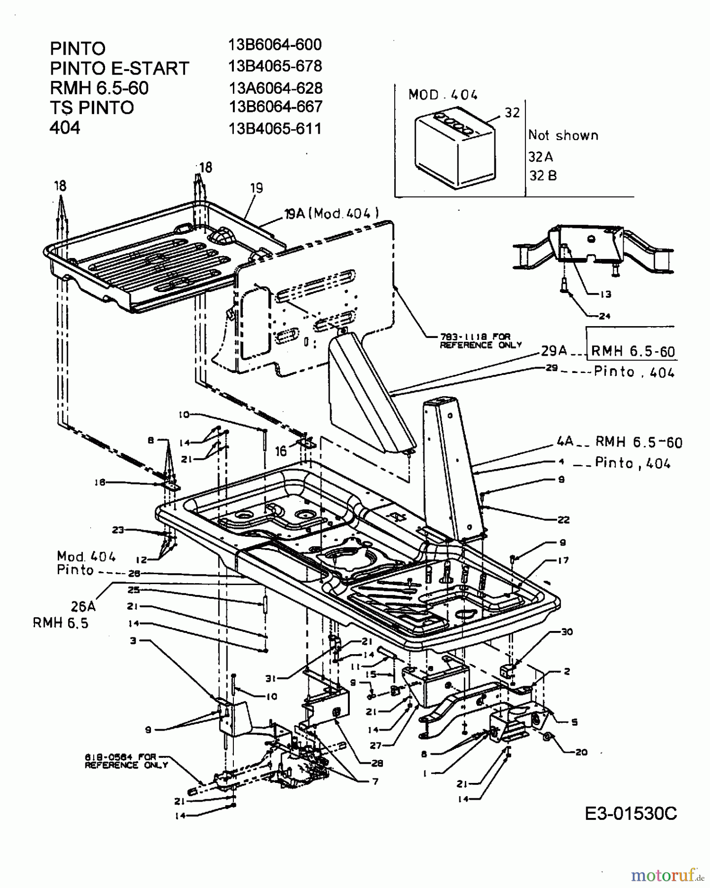 Lawnflite Rasentraktoren 404 13B4065-611 (2003) Batterie, Vorderachse