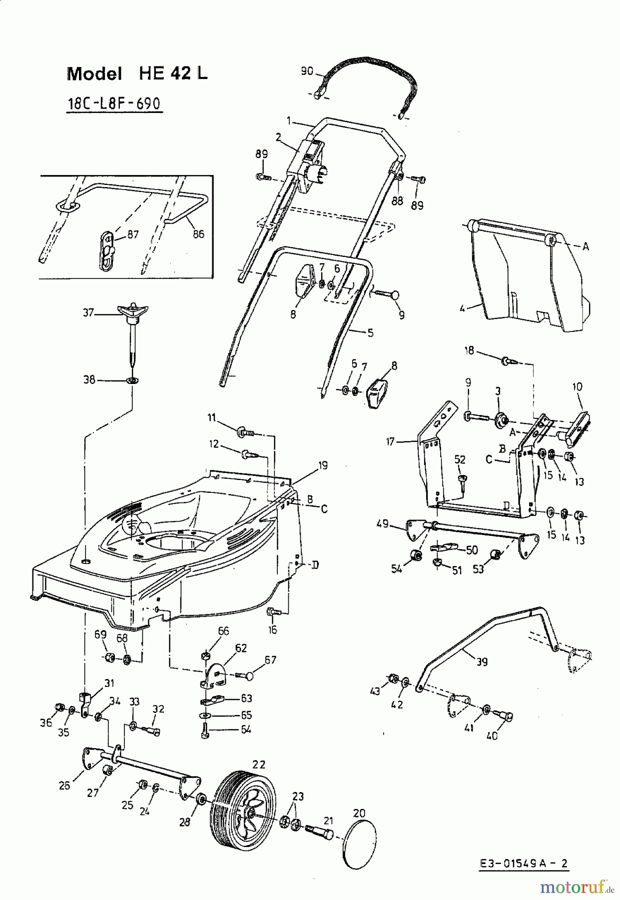 Gutbrod Elektromäher HE 42 L 18C-L8F-690 (2001) Höhenverstellung, Räder vorne