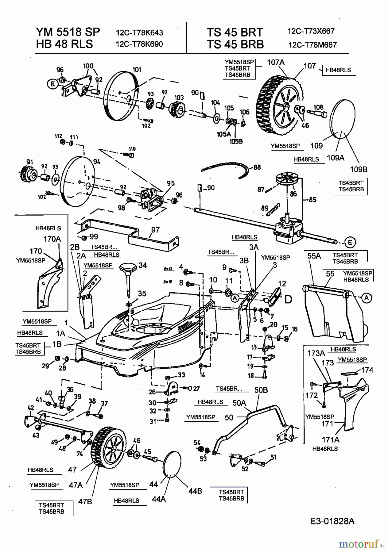 Turbo Silent Motormäher mit Antrieb TS 45 BR-B 12C-T78M667 (2003) Getriebe, Räder, Schnitthöhenverstellung