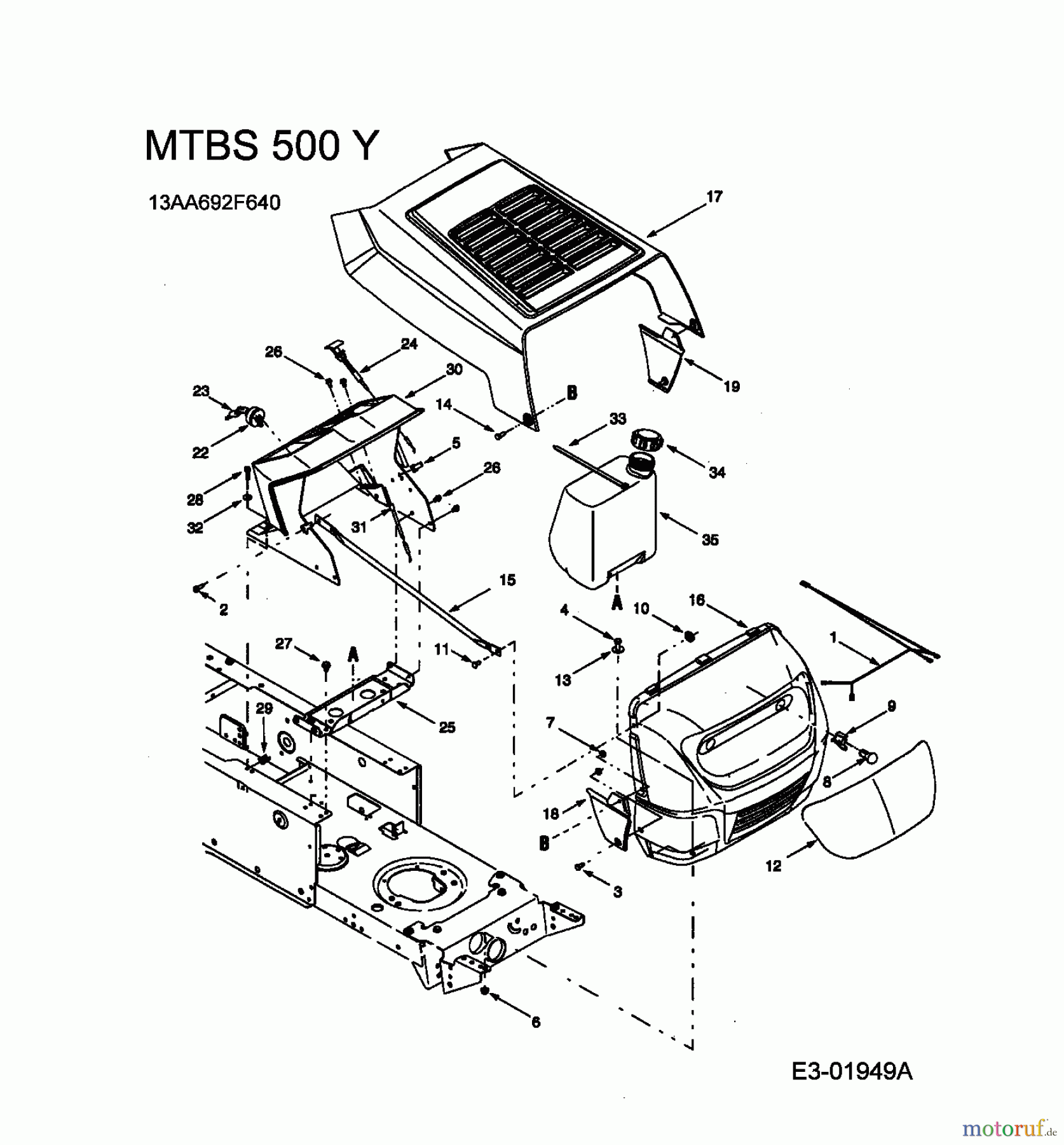 Motec Rasentraktoren MTBS 500 Y 13AA692F640 (2004) Motorhaube 2-Style