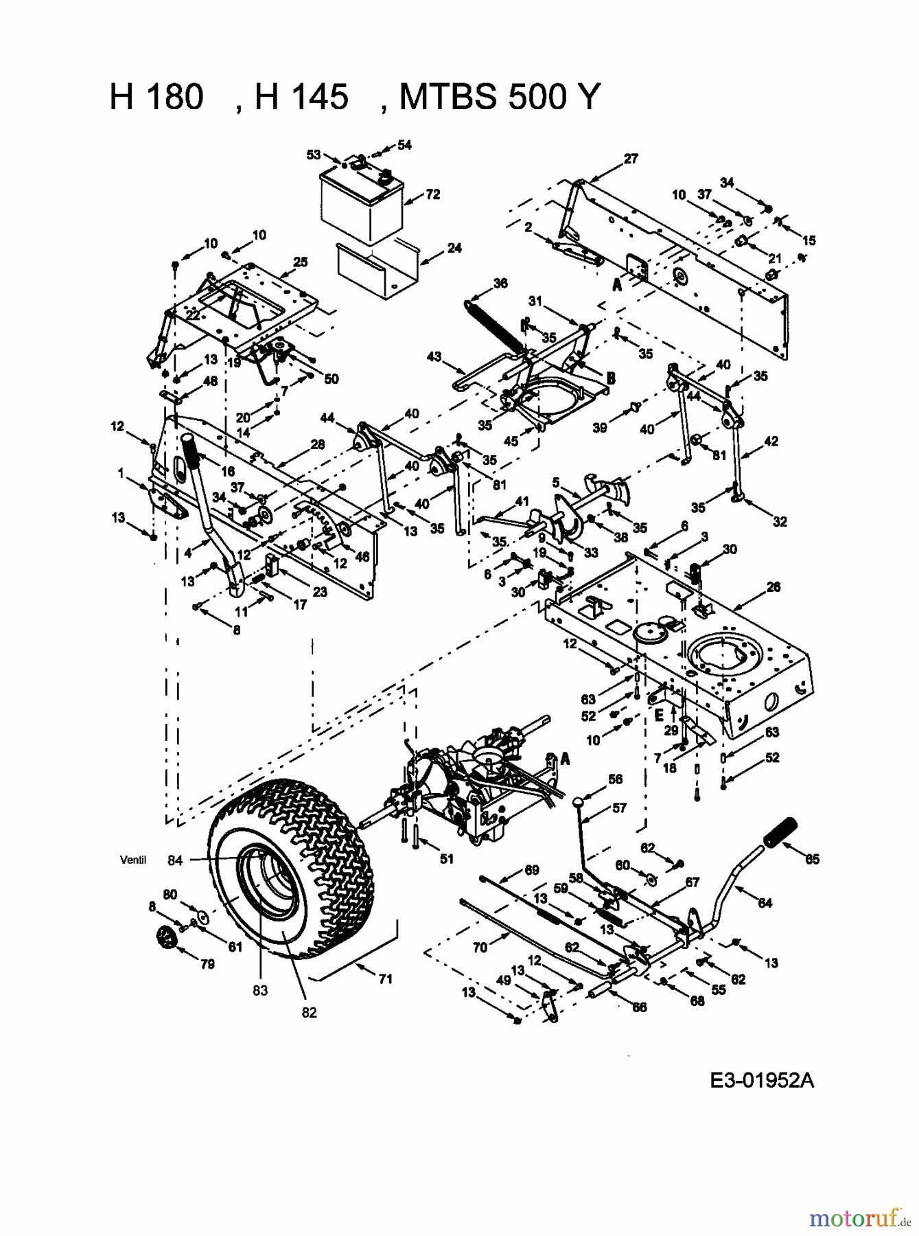 Motec Rasentraktoren MTBS 500 Y 13AA692F640 (2004) Fahrantrieb, Pedale, Räder hinten
