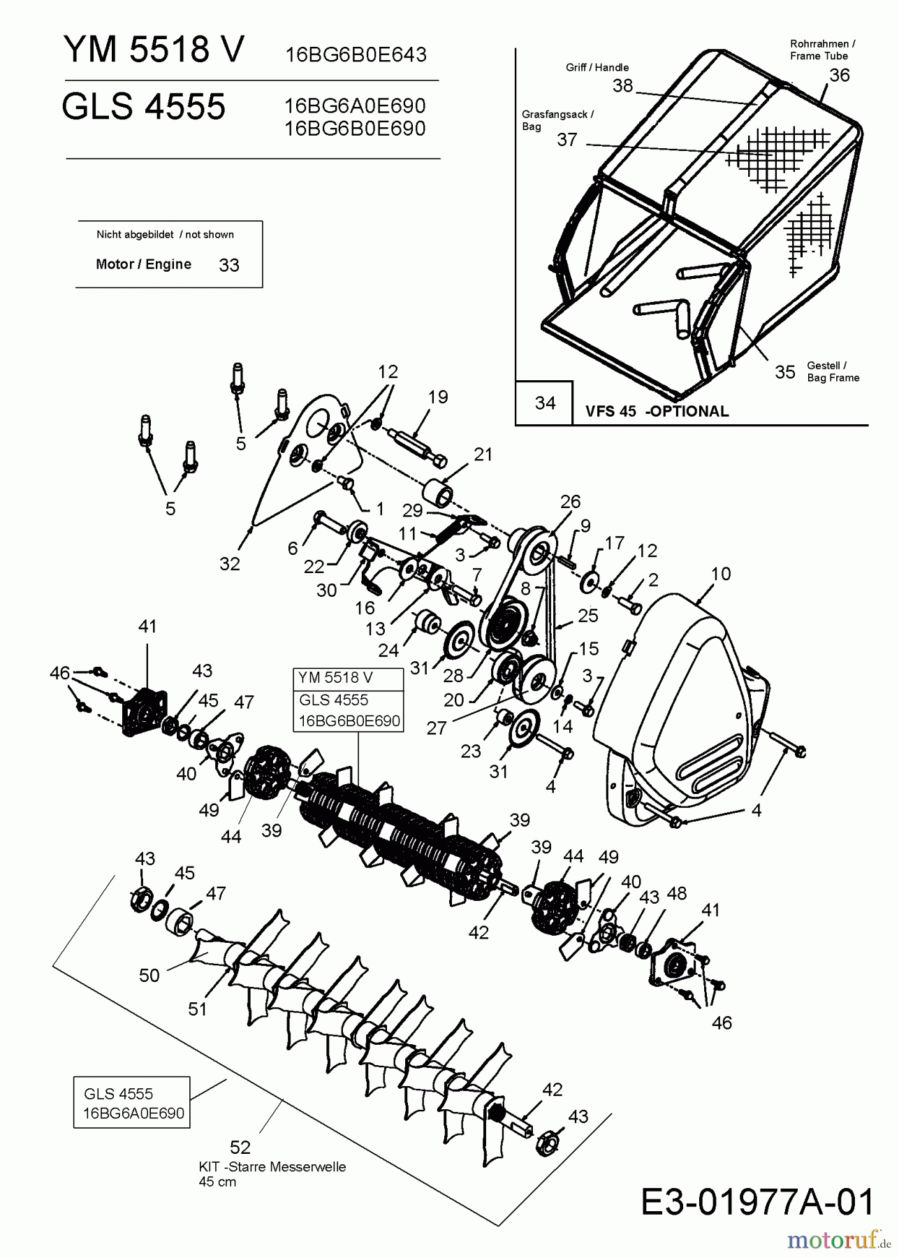 Gutbrod Motorvertikutierer GLS 4555 16BG6A0E690 (2005) Fangsack, Keilriemen, Messerwalze