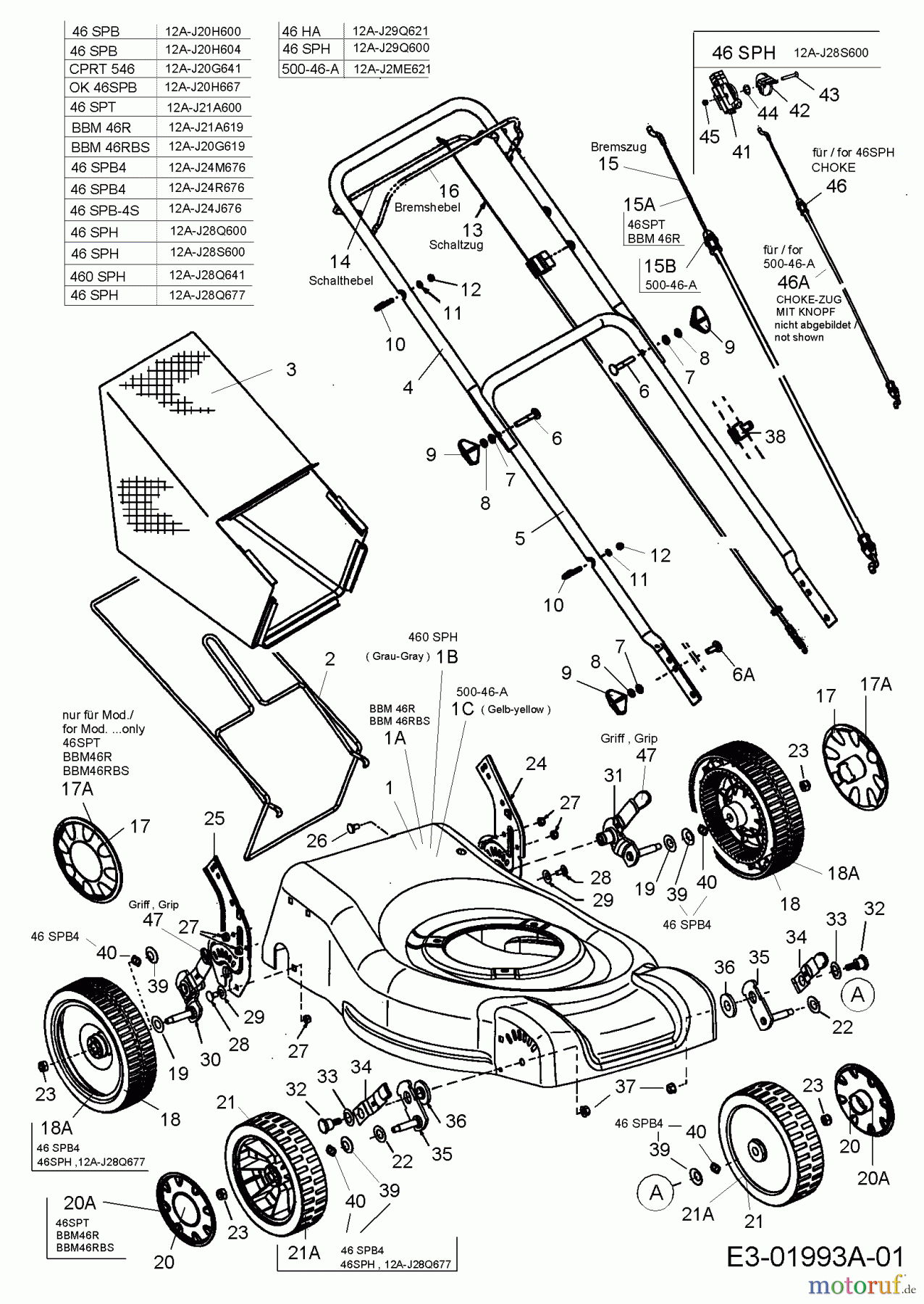 Ok Motormäher mit Antrieb 46 SPB 12A-J20H667 (2005) Höhenverstellung, Holm, Räder