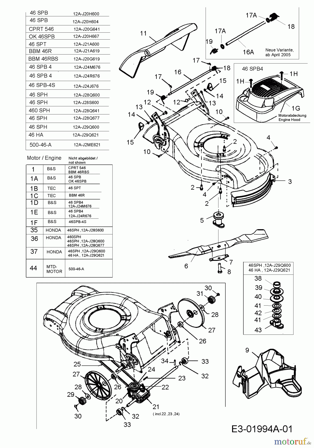 Ok Motormäher mit Antrieb 46 SPB 12A-J20H667 (2005) Getriebe, Messer, Motor