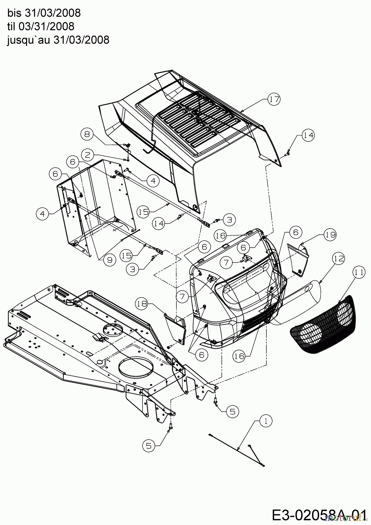 Gardens Best Rasentraktoren RH 115/76 13DH452C610 (2005) Motorhaube 2-Style bis 31.03.2008