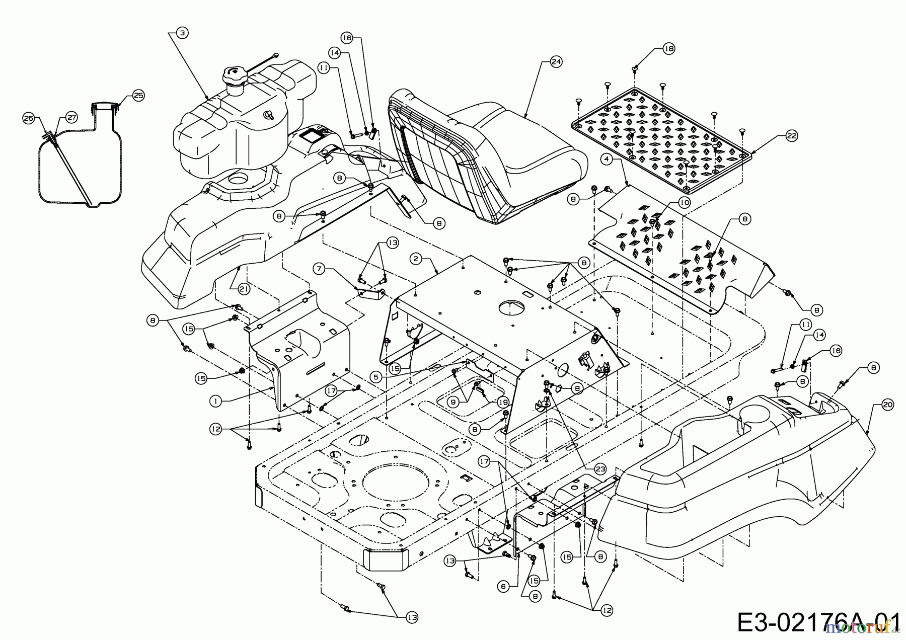  Troy-Bilt Zero Turn Mustang XP 50 17BF2ACP066  (2011) Sitz, Sitzträger, Tank