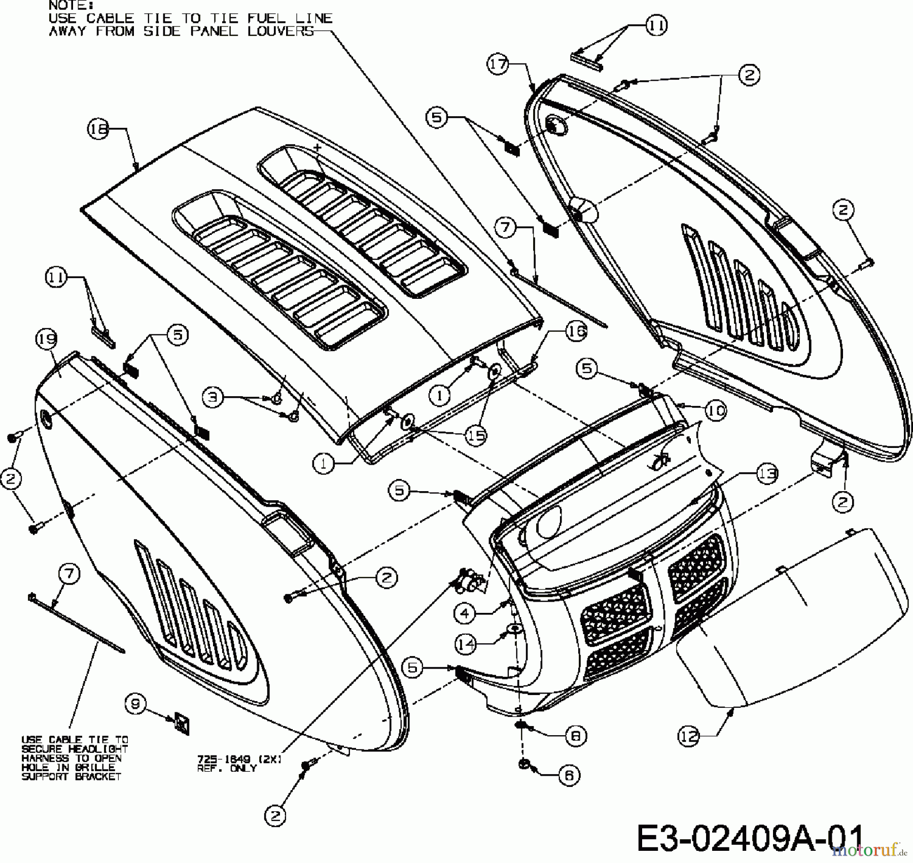 Lawnflite Rasentraktoren 908 13BP509N611 (2006) Motorhaube 9-Style