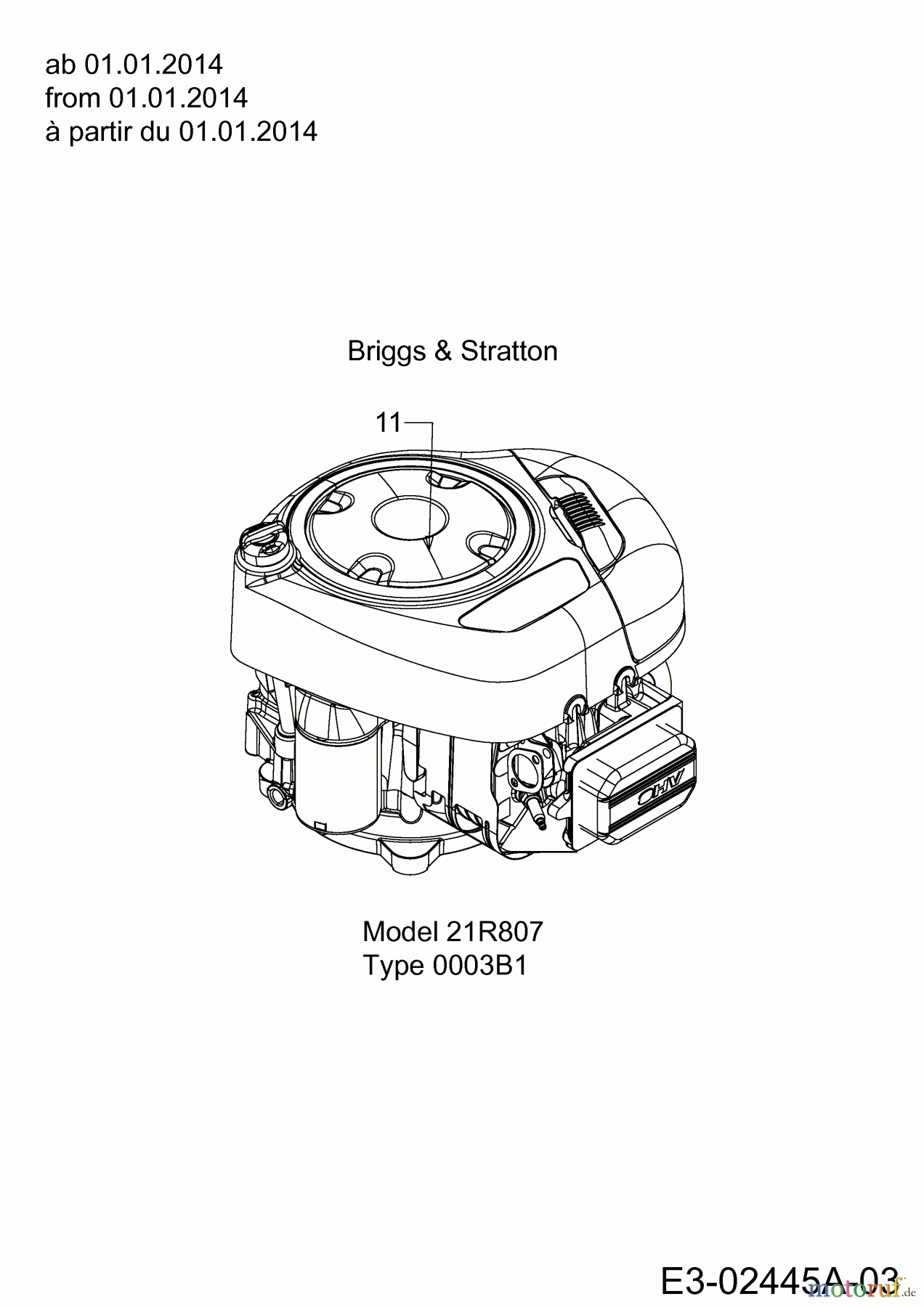 Bestgreen Rasentraktoren BG 1392 RBK 13HH765E655 (2015) Motor Briggs & Stratton ab 01.01.2014