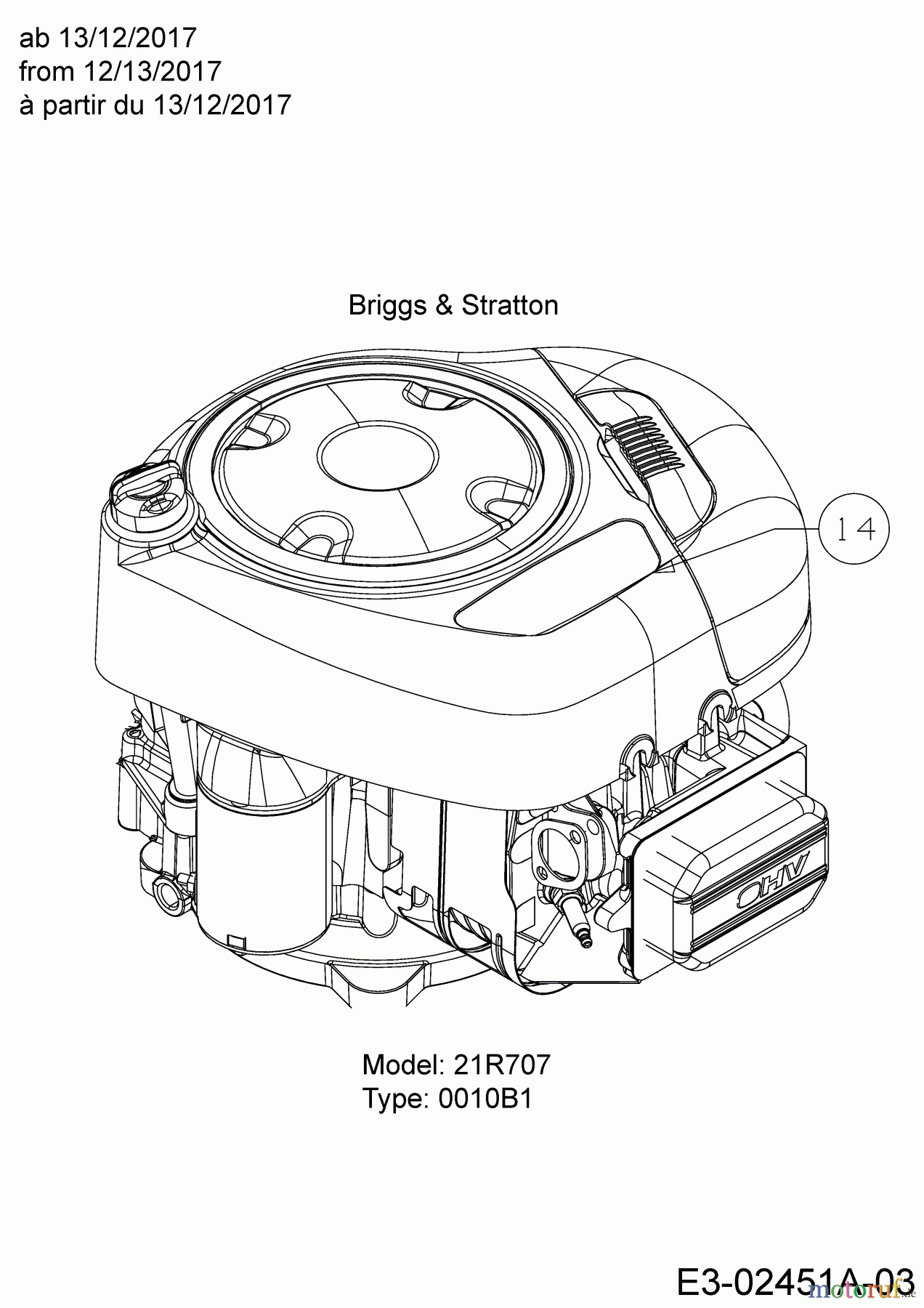 MTD Rasentraktoren 115/92 B 13IH761E600 (2018) Motor Briggs & Stratton bis 13/12/2017