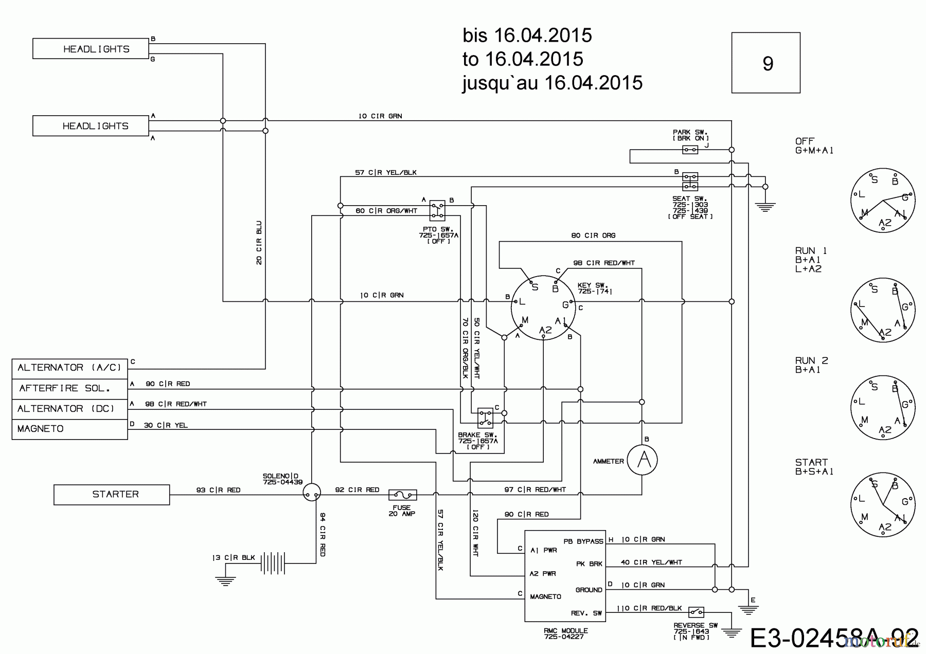 Black Edition Rasentraktoren 200-107 Twin 13HT797G615 (2015) Schaltplan bis 16.04.2015