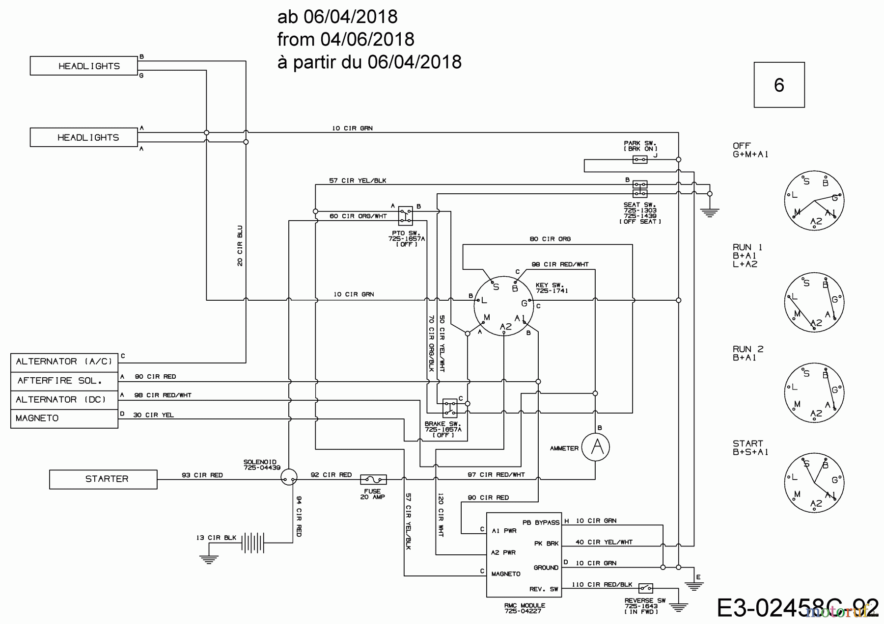 Cub Cadet Rasentraktoren LT3 PS107K 13AV79DG603 (2018) Schaltplan ab 06/04/2018