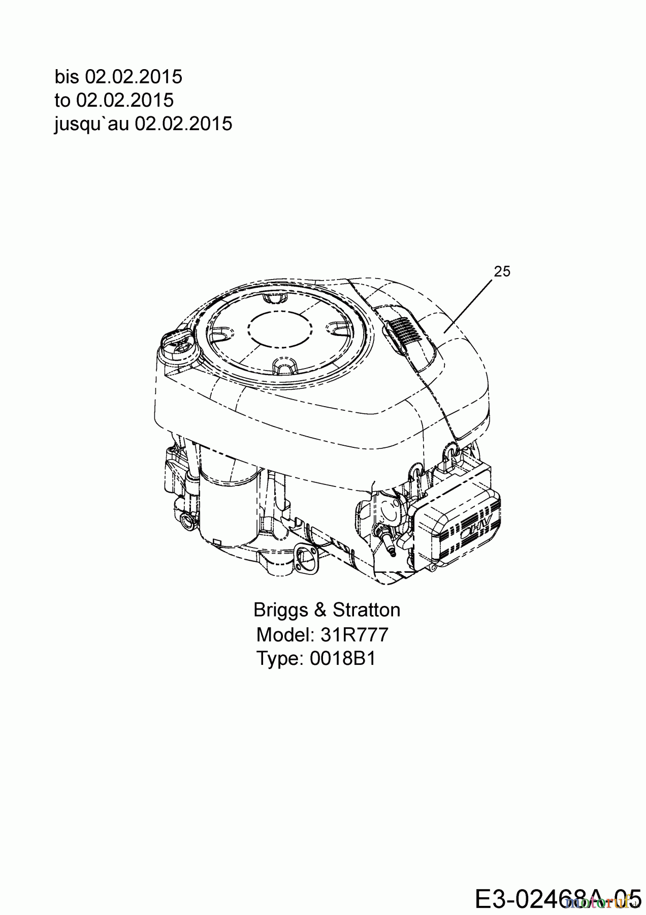 Cub Cadet Rasentraktoren CC 1018 HE 13HD91AE603 (2015) Motor Briggs & Stratton bis 02.02.2015