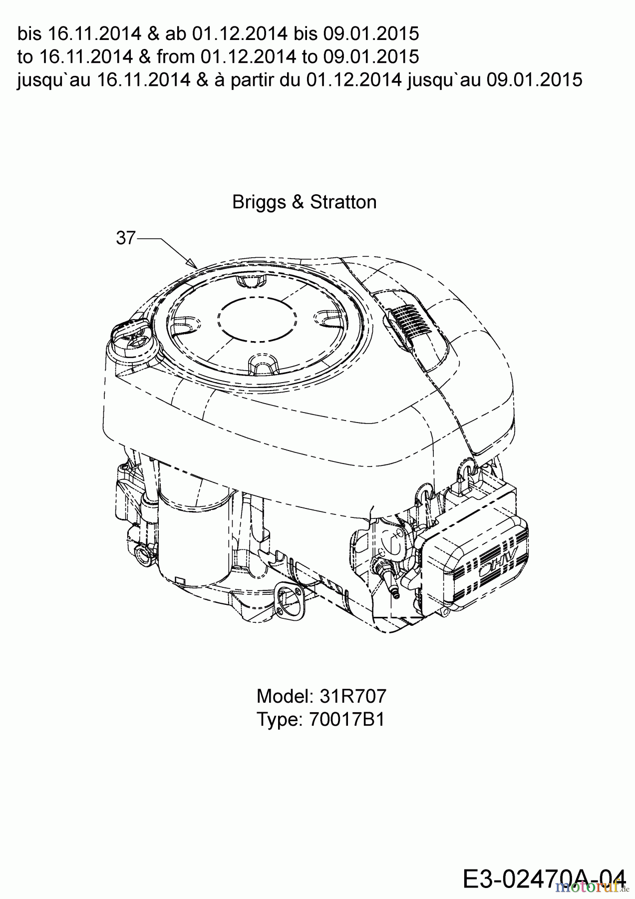 Guem Rasentraktoren GE 175 13HN763E607 (2015) Motor Briggs & Stratton bis 16.11.2014 & ab 01.12.2014 bis 09.01.2015